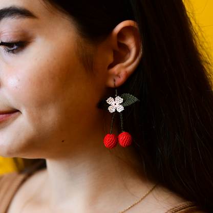 Cherry with blossom Needle Knotted-Lace Earrings