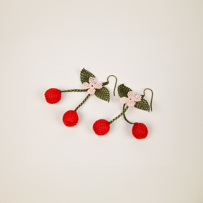 Cherry with blossom Needle Knotted-Lace Earrings