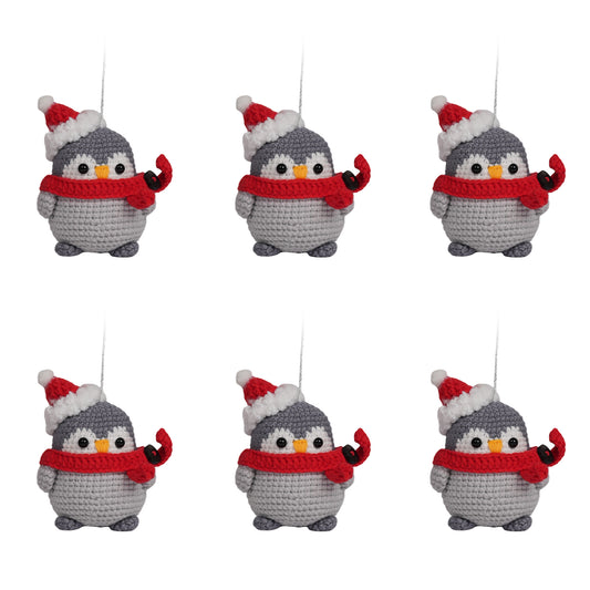 migurumi Penguin Christmas Ornament Red Scarf 6 Pack