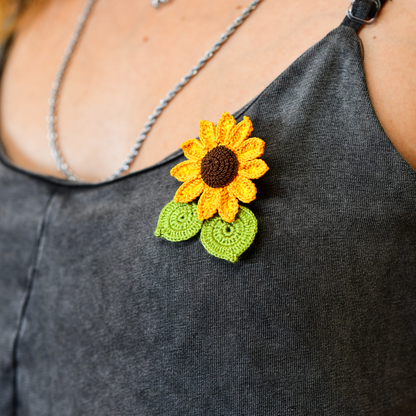 Sunflower Crochet Brooch