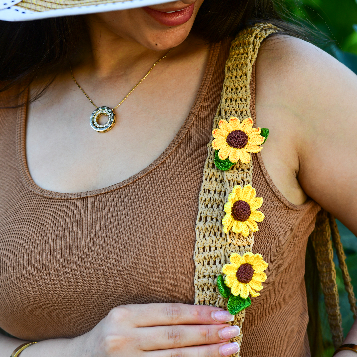 Sunflower Orange-Yellow Crochet Brooch