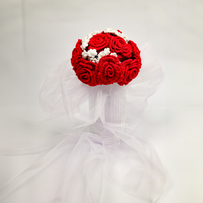 Red Rose Crochet Wedding Bouquet