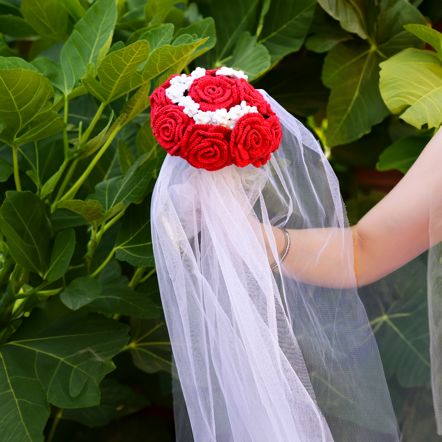 Red Rose Crochet Wedding Bouquet