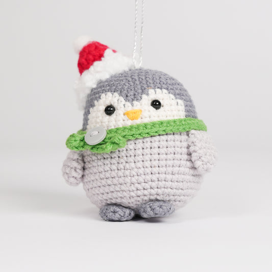 Amigurumi Penguin Christmas Ornament Green Scarf