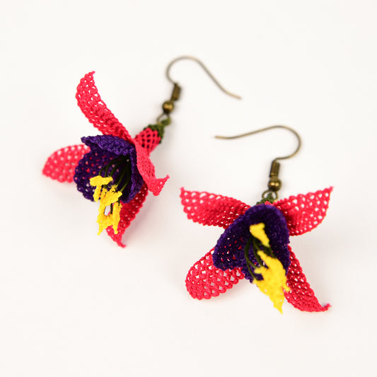 Fuchsia Needle Knotted-Lace Earrings