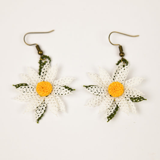 Daisy Needle Knotted-Lace Earrings