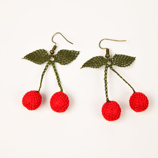 Cherry Needle Knotted-Lace Earrings