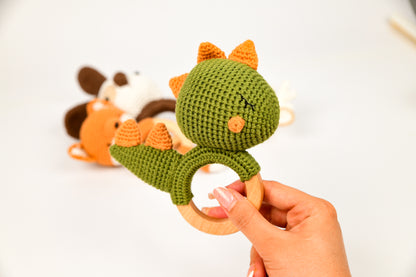 Dinosaur Amigurumi Teething Ring & Rattle