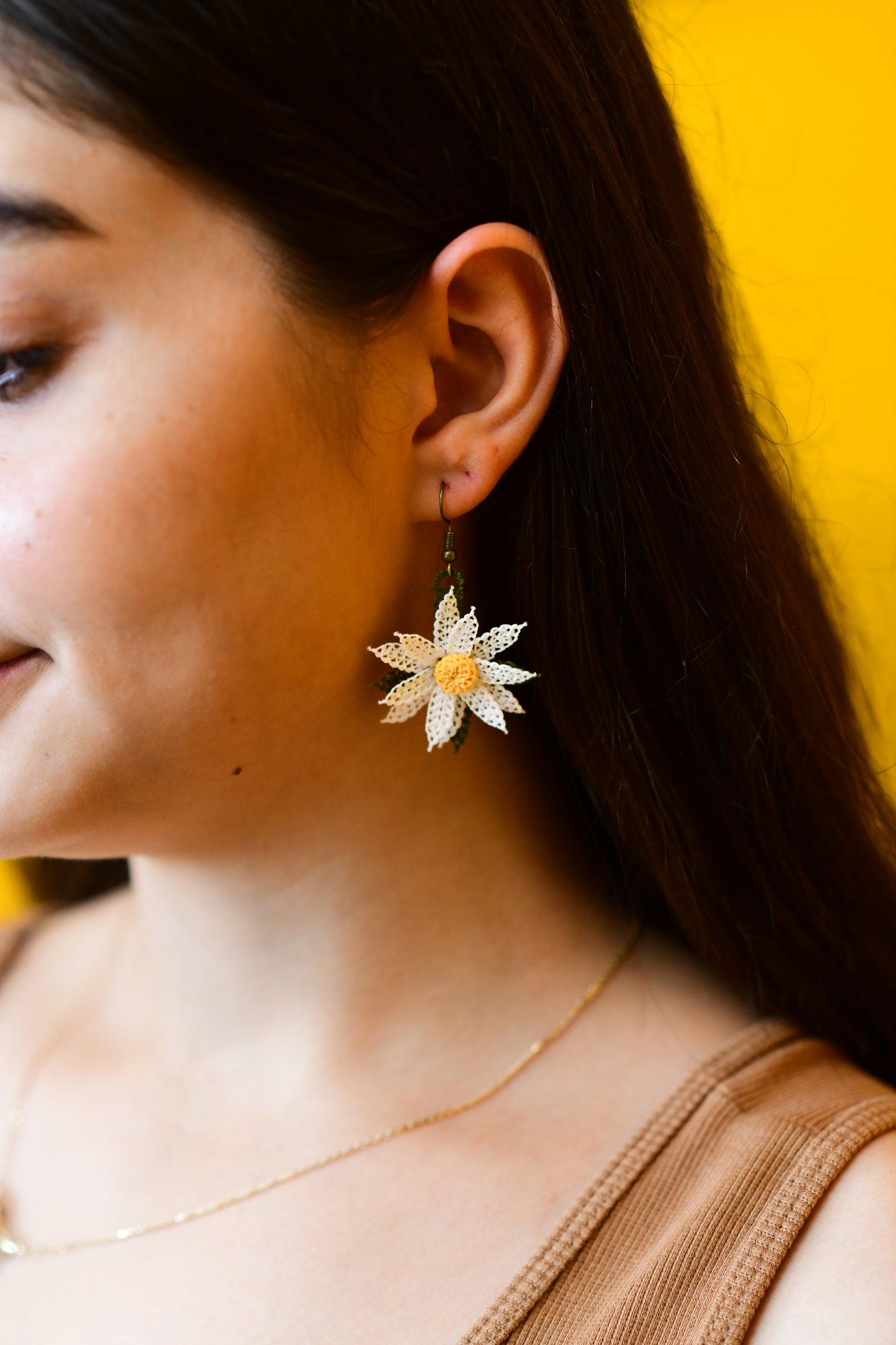 Daisy Needle Knotted-Lace Earrings