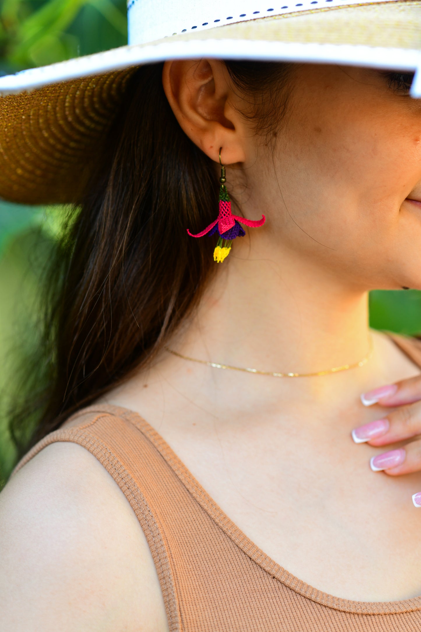 Fuchsia Needle Knotted-Lace Earrings