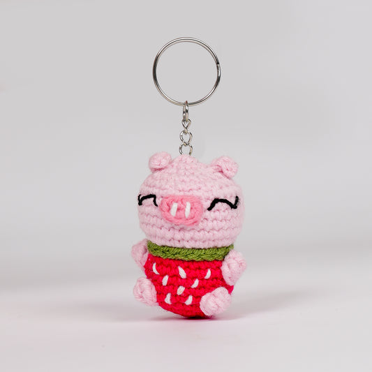 Adorable Crocheted Pig Keychain