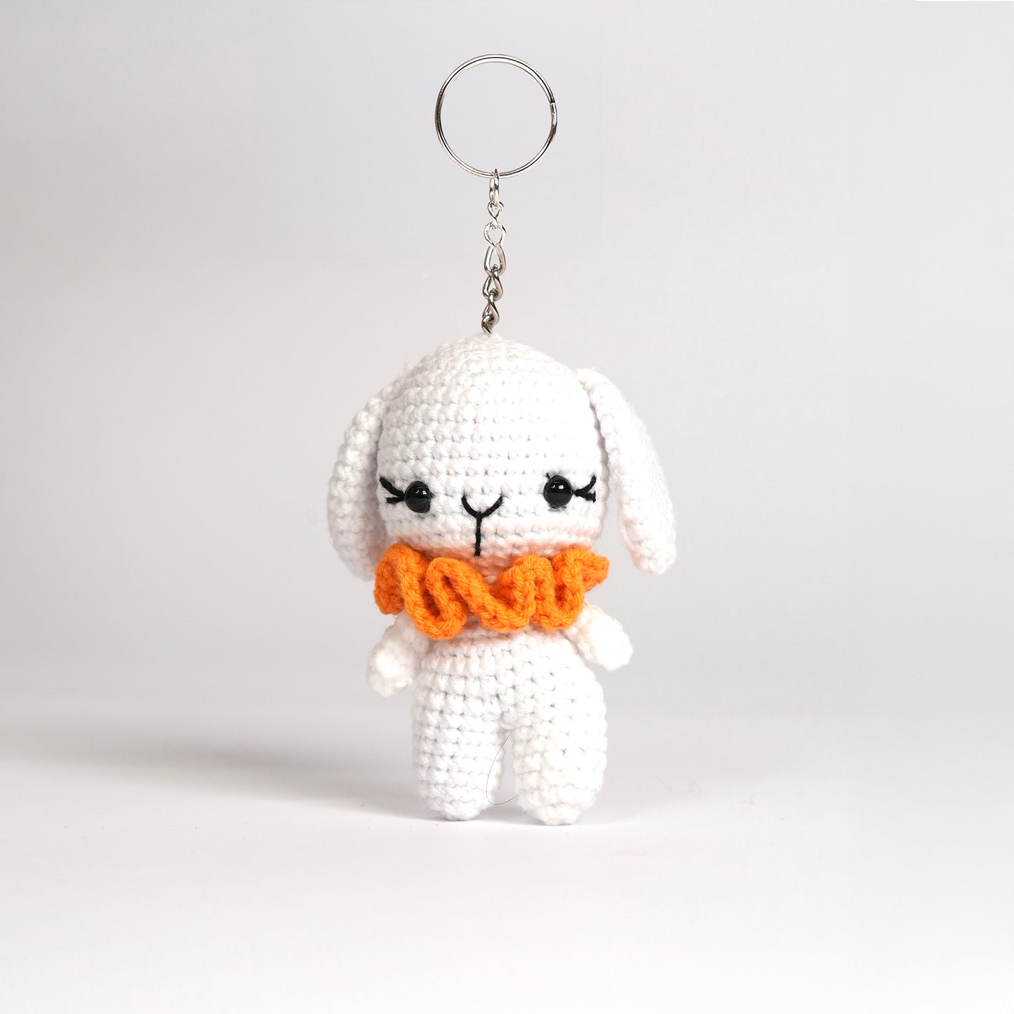 Adorable Crocheted Bunny Keychain Orange Scarf